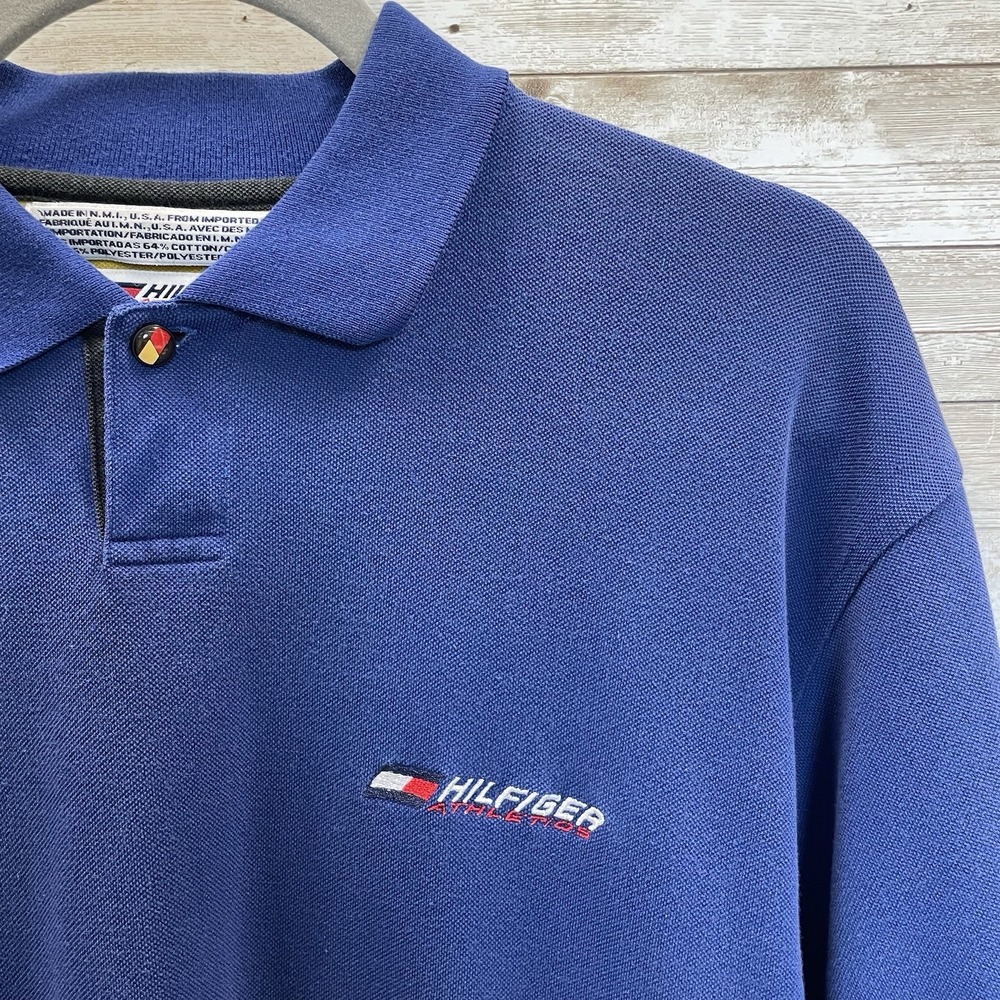 Vintage Tommy Hilfiger Athletics‎ Mens L Polo Shirt Blue Made In N.M.I. USA